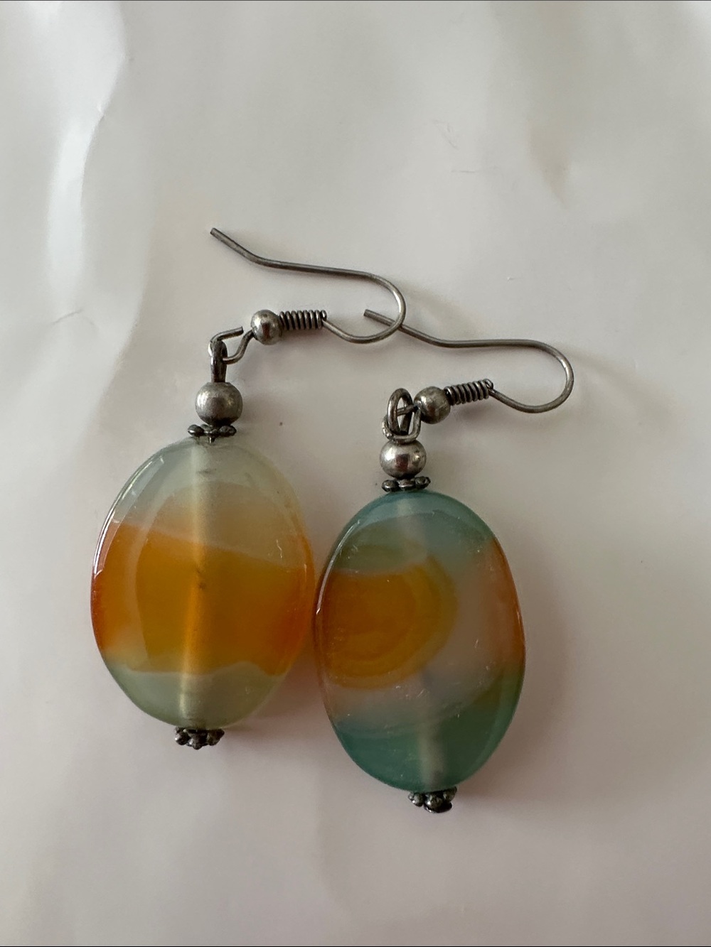 Handmade Amber & Teal Glass Drop Earrings
